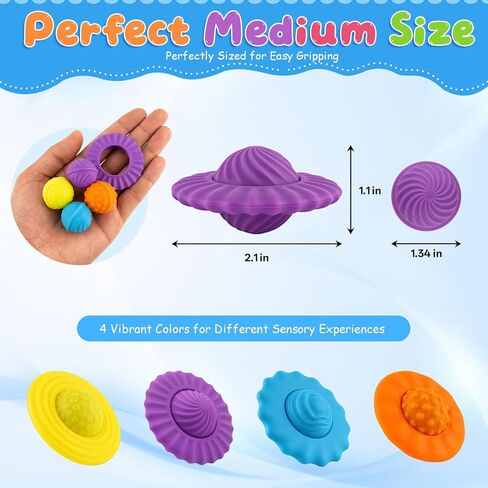 Kiditos UFO Magnetix Magnetic Fidget Toys, 4 Pack Sensory Toy Set with 8 Unique Surface Textures, Stress Relief Desk Toys for Kids & Adults, Travel-Friendly for Calm & Focus in Saudi Arabia