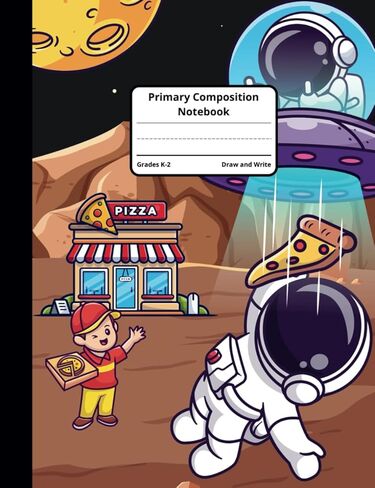 Primary Composition Notebook Grades K-2 Draw And Write: Astronaut Space Pizza Cute Journal With Drawing Space And Dotted Midline White Lined Paper 110 ... inches For Kindergarten Students And Kids in Kuwait