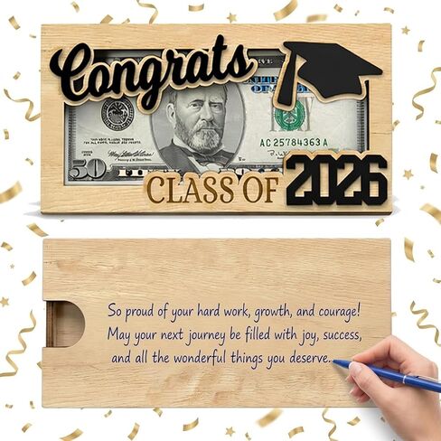 Graduation Money Holder, Wooden Cash Gift Display with Interchangeable Year Signs 2026 & 2027, Congrats Grad Keepsake for High School & College Graduation, Gift for Him or Her (Blue) in Kuwait