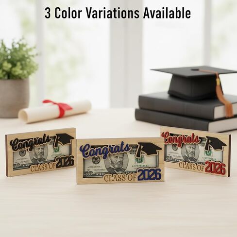 Graduation Money Holder, Wooden Cash Gift Display with Interchangeable Year Signs 2026 & 2027, Congrats Grad Keepsake for High School & College Graduation, Gift for Him or Her (Blue) in Kuwait
