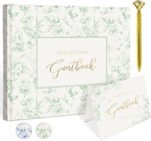 Blue Floral Wedding Guest Book Hardcover with Pen - 9x7 Inch 144 Pages Sign In Book for Wedding Reception, Bridal Shower, Engagement Party, Space for Polaroid Photos & Messages in Saudi Arabia