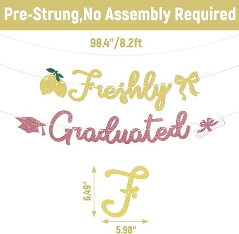 Freshly Graduated Banner - 2026 Graduation Party Decorations, Citrus Congrats Grad Decor 2026, Lemon Graduation Party Sign in Kuwait
