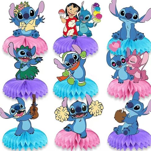 For Stitch birthday party supplies, 9Psc honeycomb center decorations, Stitch party decorations, double-sided desktop , center decorations for parties in Saudi Arabia
