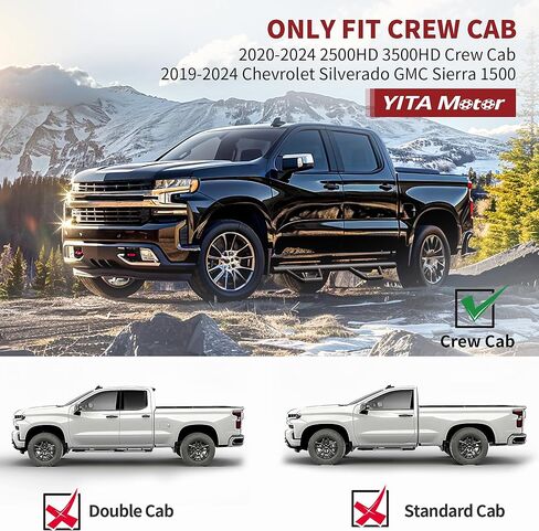 YITAMOTOR Drop Running Boards Compatible with 2019-2026 Chevy Silverado & GMC Sierra 1500 Crew Cab, 2020-2026 2500HD 3500HD (Excl. 2019 1500 LD), Black Carbon Steel Side Steps Nerf Bars Rails in Kuwait