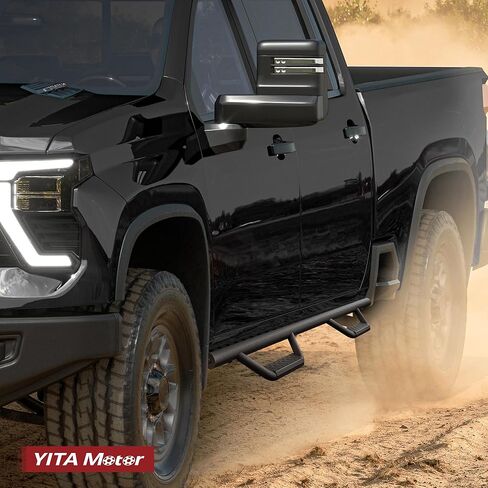 YITAMOTOR Drop Running Boards Compatible with 2019-2026 Chevy Silverado & GMC Sierra 1500 Crew Cab, 2020-2026 2500HD 3500HD (Excl. 2019 1500 LD), Black Carbon Steel Side Steps Nerf Bars Rails in Kuwait