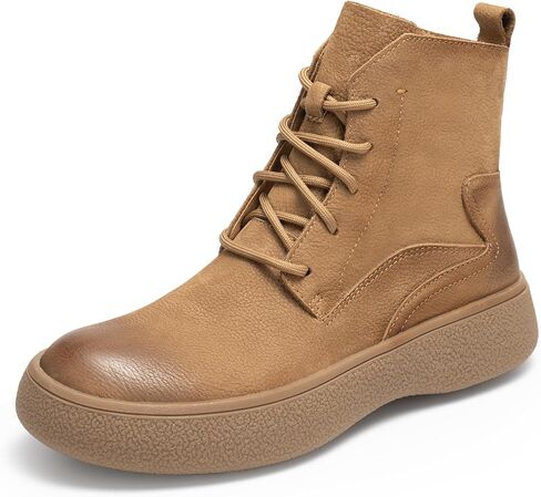 Men Lace Up Cowboy Boots, Round Toe Non-Slip Walking Shoes Ankle Bootie, Genuine Leather Comfortable Durable Breathable Fashion Western Retro Chelsea Boot Casual Work Hiking Camping in Saudi Arabia