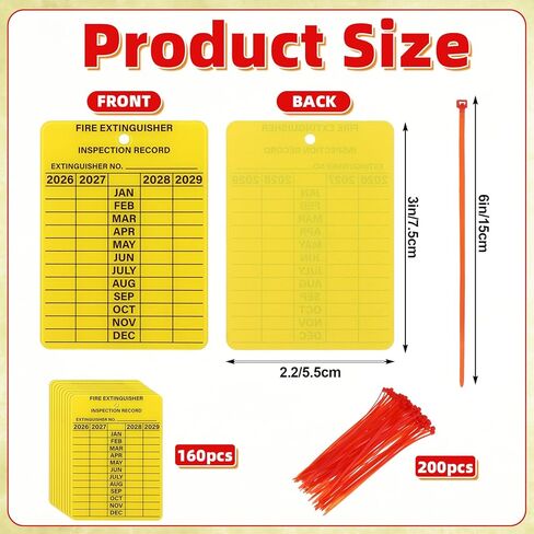 160 Sets 2026–2029 Fire Extinguisher Tags Aluminum Metal Inspection Record Tags 2.2 x 3 Inch with Adjustable Wire Ties for Monthly Fire Extinguisher Inspection Indoor Outdoor in Kuwait