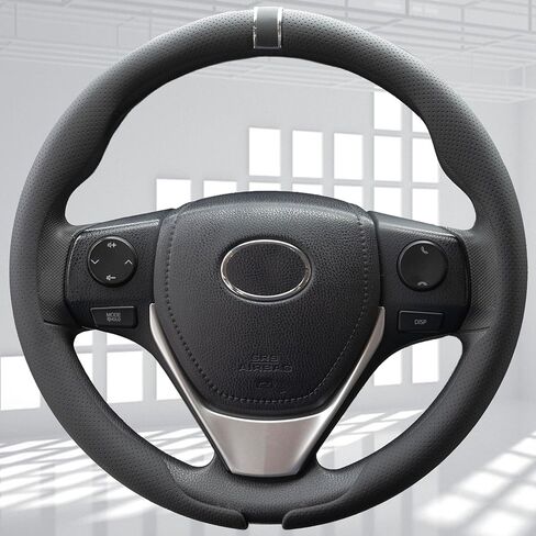 Perforated Nappa Leather 2-Piece Steering Wheel Cover with Center Mark, O-Type, 14.5"-15.8", Non-Slip & Wear-Resistant, Sporty Style, Fits Sedans, SUVs, Off-Road Pickups and More (Napak Black) in Saudi Arabia