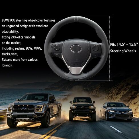 Perforated Nappa Leather 2-Piece Steering Wheel Cover with Center Mark, O-Type, 14.5"-15.8", Non-Slip & Wear-Resistant, Sporty Style, Fits Sedans, SUVs, Off-Road Pickups and More (Napak Black) in Saudi Arabia