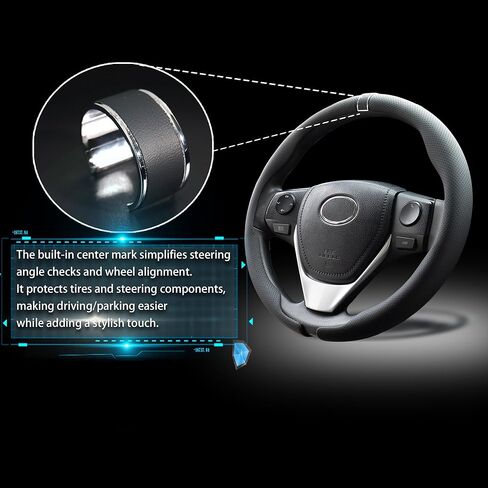 Perforated Nappa Leather 2-Piece Steering Wheel Cover with Center Mark, O-Type, 14.5"-15.8", Non-Slip & Wear-Resistant, Sporty Style, Fits Sedans, SUVs, Off-Road Pickups and More (Napak Black) in Saudi Arabia