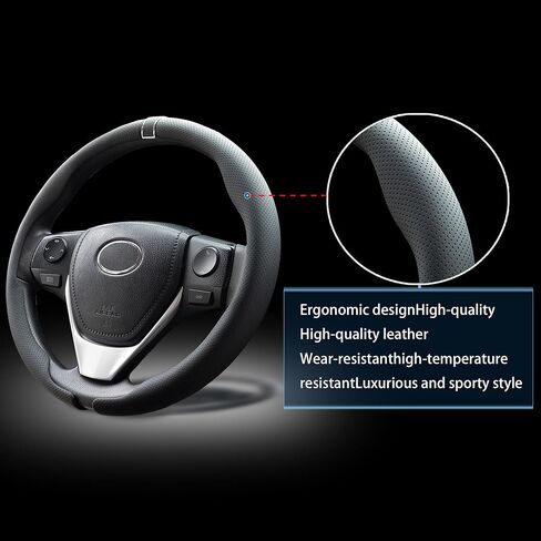 Perforated Nappa Leather 2-Piece Steering Wheel Cover with Center Mark, O-Type, 14.5"-15.8", Non-Slip & Wear-Resistant, Sporty Style, Fits Sedans, SUVs, Off-Road Pickups and More (Napak Black) in Saudi Arabia