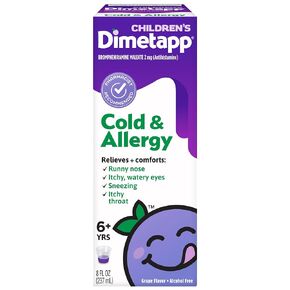 Dimetapp Children’s Cold & Allergy Medicine, Antihistamine, Nasal Decongestant, Relieves Nasal Congestion, Itchy, Watery Eyes & Sneezing, Grape Flavor, Alcohol-Free, Pharmacist Recommended, 8 Fl Oz in Saudi Arabia