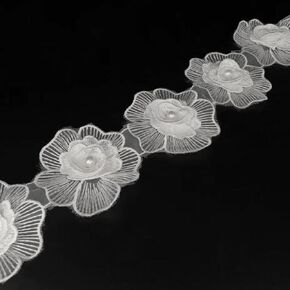 1 Yard Vintage Elegant Flower with Pearl Beads Lace Edge Trim Floral Appliques Embroidered Lace Fabric for Wedding Dress Clothes Costume Jeans Hat Bag Party Decoration (White, 1 Yard) in Saudi Arabia