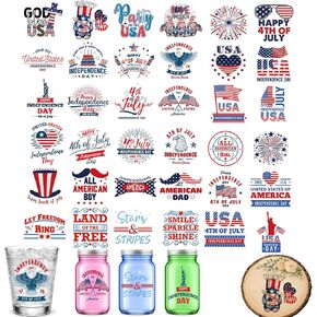 36 Pcs 4th of July Rub-On Transfer Stickers for Crafts, Patriotic Waterproof Vinyl Decals for Cups, Mugs, Jars & Independence Day Decorations in Saudi Arabia