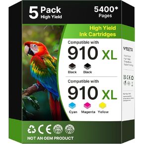 خراطيش حبر 910XL لطابعات HP (عبوة من 5 قطع) بديلة باللون الأسود والأرجواني السماوي والأصفر لحزمة خراطيش الحبر HP 910XL المجمعة تعمل مع سلسلة OfficeJet 8010 8020 وPro 8025e 8020 و8030 in Kuwait