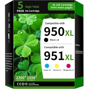 950XL/951XL Ink Cartridge 5-Pack Replacement for HP 950 and 951 Combo Pack Compatible with HP OfficeJet Pro 8600 8610 8615 8620 8625 8100 8630 276DW 251DW Printer Ink(5PK Black Cyan Magenta Yellow) in Saudi Arabia