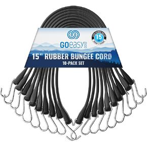 GOEASY0312 Rubber Bungee Cords with Hooks Heavy Duty 15" - for Outdoor Extreme Weather, Over 180 LBS Load & Max Stretch 1.8X, 100% EPDM Bungee Straps, 10 Pack for Cargo, Tarps, Trucks in Saudi Arabia
