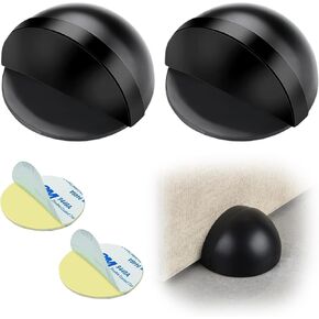Drill-Free Floor Mounted Door Stoppers 3M Adhesive Self Adhesive Door Stoppers with Black Rubber Bumper Tips Floor Mount Half Dome Door Stopper for Office Bedroom Living Room Shower Room (Black-2Pcs) in Saudi Arabia