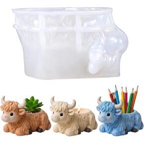 1Pcs Highland Cow Flower Pot Silicone Mold 3D Cow Shape Resin Epoxy Casting Mold for DIY Home Decor Candle Holder Pen Holder Storage Box Plaster Craft Making in Saudi Arabia