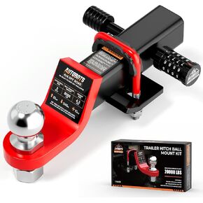 AUTOBOTS Trailer Hitch with 2 Inch Towing Ball Mounts & Hitch Tightener ＆ 5/8" Keyless Combination Hitch Lock - Fits 2 Inch Receiver 8,000 Lbs Capacity - Heavy Duty 2" Drop Truck Tow Hitch Red-Black in Kuwait