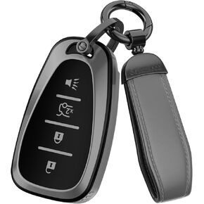 For Chevy Key Fob Cover Accessories- Matte TPU Key Fob Cover with Leather Keychain for Equinox Malibu Camaro Cruze Blazer Traverse Trax and More. (Matte Gray, 5-Buttons) in Saudi Arabia