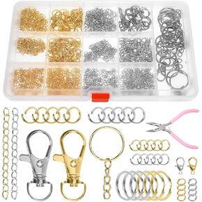 NYTGAH 969PCS Keychain Making Kit,Gold and Silver Key Chain Making Kit with Mini Needle Nose Pliers Keychain Clips, Key Rings, Lobster Claw Clasps, Metal Jewelry Bracelet Handmaking Supplies in Saudi Arabia