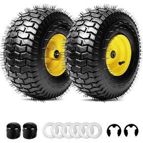 قطعتان 15x6.00-6 بدون أنبوب 4 طبقات من الإطارات الأمامية والعجلات لجزازة العشب، بديل لجزازات ركوب الخيل من Craftsman® John Deere Cub Cadet وجرارات العشب، سعة 570 رطل، محور إزاحة 3 بوصة، محمل 3/4 بوصة in Kuwait