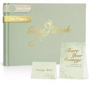 Guest Book for All Occasions – Sage Green Linen Hardcover with Gold Foil, 120 Acid-Free Blank Pages, Includes Table Sign & Welcome Card | 8.66x6.69" Sign-In Book for Wedding, Garden Party & More in Saudi Arabia