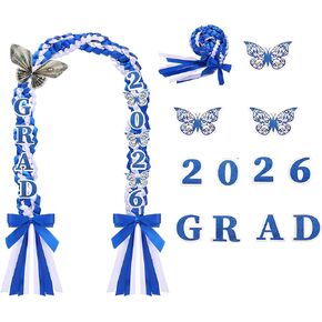 Suncalla Graduation Leis Class of 2026 Double Braided Ribbon Lei Graduation Party Idea Decor Ceremony Photo Props for High School Master College Grad Party Senior Night(Blue,White) in Saudi Arabia