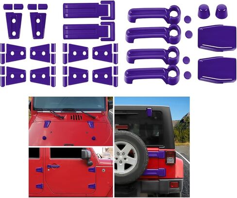 21PCS Full Set Exterior Trim Kit Fit for 2007-2017 Jeep Wrangler JK JKU 2/4 Door, Exterior Door Handle Door Hinge Tailgate Window Engine Hood Rubber Hinge Cover (Purple) in Kuwait