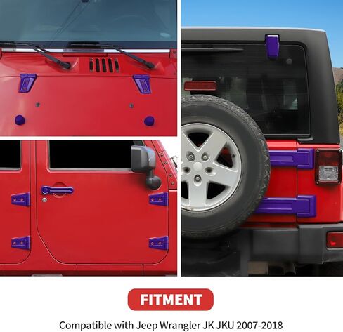 21PCS Full Set Exterior Trim Kit Fit for 2007-2017 Jeep Wrangler JK JKU 2/4 Door, Exterior Door Handle Door Hinge Tailgate Window Engine Hood Rubber Hinge Cover (Purple) in Kuwait