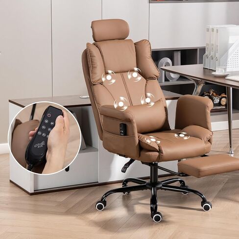 Massage Office Chair with Footrest 6-Point Vibration Executive Office Chairs Leather 155° Reclining Gaming Chair Computer Chair with Massager for Lower Back Pain in Kuwait
