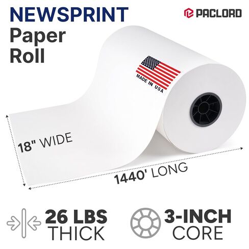 Large 18" x 1440' Newsprint Paper Roll - Extra 26 lbs Thick - Money Saving Equivalent to 1000pc 18"x17" Newsprint Sheets - For Wrapping, Shipping, Moving, and Void Filling in Kuwait