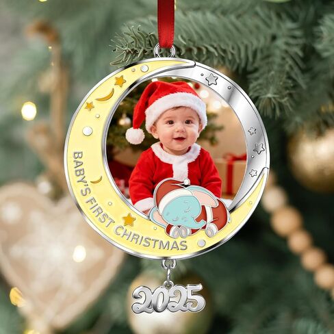 Baby's First Christmas Photo Ornament 2024 Girl- Personalized Elephant Ornament, Baby Girl Boy Picture Xmas Tree Decoration in Saudi Arabia