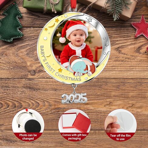 Baby's First Christmas Photo Ornament 2024 Girl- Personalized Elephant Ornament, Baby Girl Boy Picture Xmas Tree Decoration in Saudi Arabia