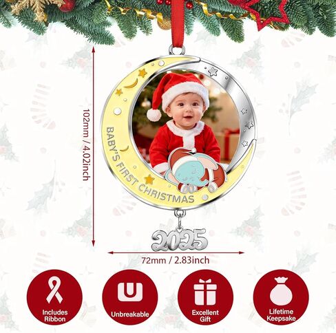 Baby's First Christmas Photo Ornament 2024 Girl- Personalized Elephant Ornament, Baby Girl Boy Picture Xmas Tree Decoration in Saudi Arabia