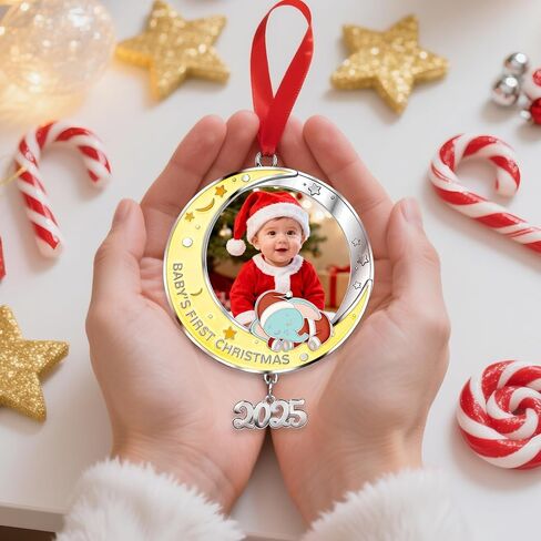 Baby's First Christmas Photo Ornament 2024 Girl- Personalized Elephant Ornament, Baby Girl Boy Picture Xmas Tree Decoration in Saudi Arabia