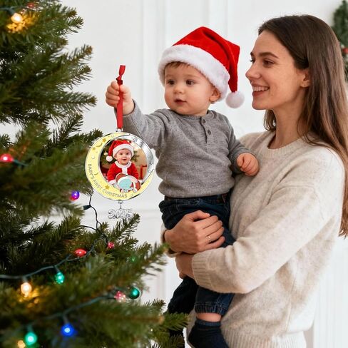 Baby's First Christmas Photo Ornament 2024 Girl- Personalized Elephant Ornament, Baby Girl Boy Picture Xmas Tree Decoration in Saudi Arabia