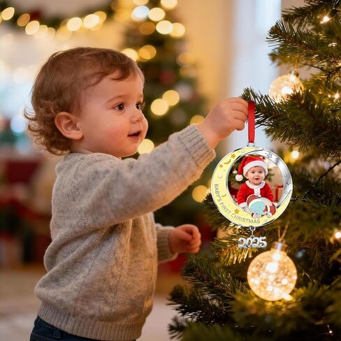 Baby's First Christmas Photo Ornament 2024 Girl- Personalized Elephant Ornament, Baby Girl Boy Picture Xmas Tree Decoration in Saudi Arabia