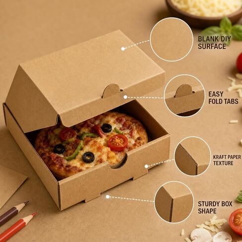 RHBLME 50 PACK Mini Pizza Boxes, 3.5 x 3.5 x 0.8 Inch Small Pizza Boxes Lock Corner Clay Coated Thin Pizza Box, Reusable Pizza Box for Mini Pizza Cookies Cake Party Favors Weddings in Saudi Arabia