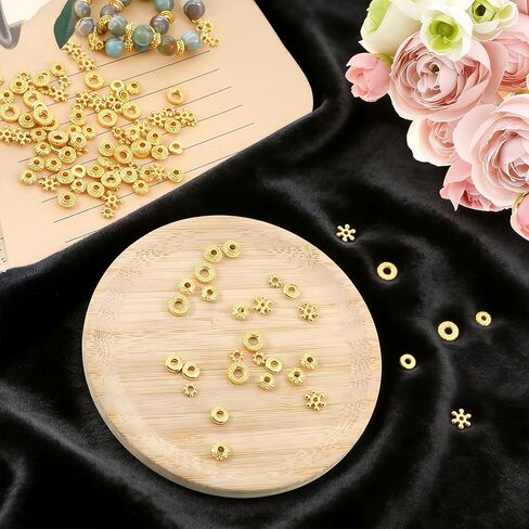 300 قطعة من الخرز الذهبي لصنع المجوهرات، 6 أنماط من الخرز الذهبي من سبائك الزنك للأساور تشمل زهرة ندفة الثلج دونات بيكون ديكور سوار ذهبي من أجل لوازم القرط اليدوية DIY in Kuwait