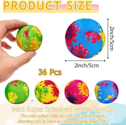 Xuyyicao 36 Pcs Water Splash Balls,2 Inch Mini Super Splashers Water Bombs,Colorful Outdoor Water Absorbent Balls for Swimming Pool,Summer Beach,Fun Lawn,Party Favors(4 Colors) in Saudi Arabia