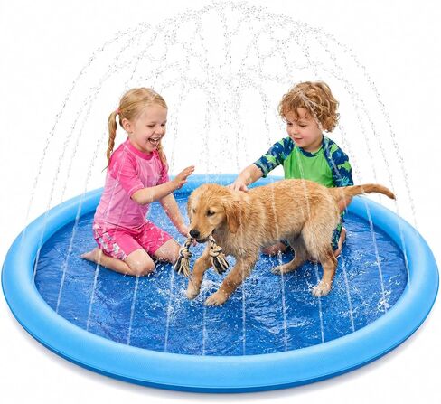 67-in Durable Splash Pad for Dogs and Kids, Non-Slip Sprinkler Pad, Thick Non-Toxic PVC Tear-Resistant Outdoor Water Pools for Toddlers & Pets in Saudi Arabia