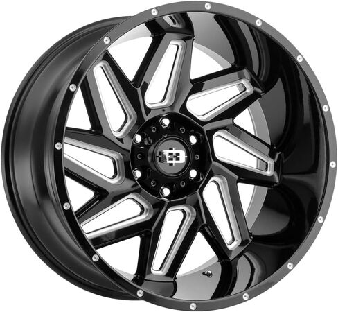 عجلة Vision Off-Road Spyder المخصصة - سلسلة 361 - أسود لامع مع قضبان مطحونة - 20 بوصة × 9 بوصة، 0 إزاحة، نمط مسمار 6x139.7، محور 106.2 ملم in Kuwait