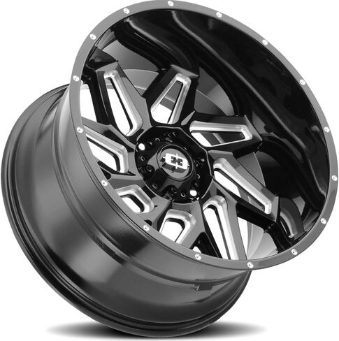 عجلة Vision Off-Road Spyder المخصصة - سلسلة 361 - أسود لامع مع قضبان مطحونة - 20 بوصة × 9 بوصة، 0 إزاحة، نمط مسمار 6x139.7، محور 106.2 ملم in Kuwait
