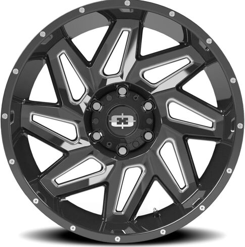 عجلة Vision Off-Road Spyder المخصصة - سلسلة 361 - أسود لامع مع قضبان مطحونة - 20 بوصة × 9 بوصة، 0 إزاحة، نمط مسمار 6x139.7، محور 106.2 ملم in Kuwait