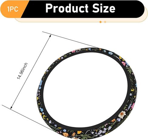 Car Steering Wheel Cover, Cute Wildflower Steering Wheel Protector, Universal 15In Car Interior Accessories for Women (Multicolored) in Kuwait