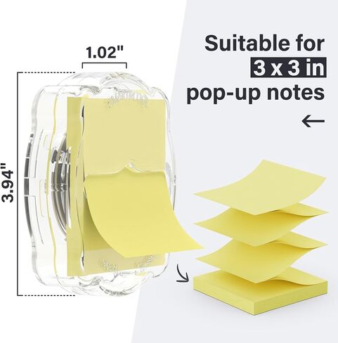 SMART&COOL Magnetic Pop-Up Note Dispenser for 3 x 3 in Accordion-Style Sticky Notes, Sticky Note Holder for Fridges, File Cabnets or Office Supplies, Includes 50 Sheets of Sticky Notes, Clear in Saudi Arabia