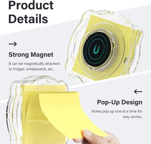 SMART&COOL Magnetic Pop-Up Note Dispenser for 3 x 3 in Accordion-Style Sticky Notes, Sticky Note Holder for Fridges, File Cabnets or Office Supplies, Includes 50 Sheets of Sticky Notes, Clear in Saudi Arabia