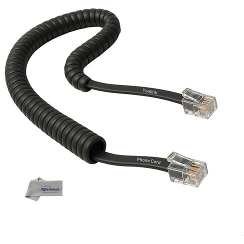 سلك ملفوف حلزوني من Global Teck Worldwide Yealink لجهاز استقبال الهاتف - متوافق مع T54/T53/T52S/T54S/T56A/T58V/T58A، مُحسّن للصوت عبر بروتوكول الإنترنت (VoIP)، بطول 6 أقدام، وقماش من الألياف الدقيقة - رمادي داكن in Kuwait